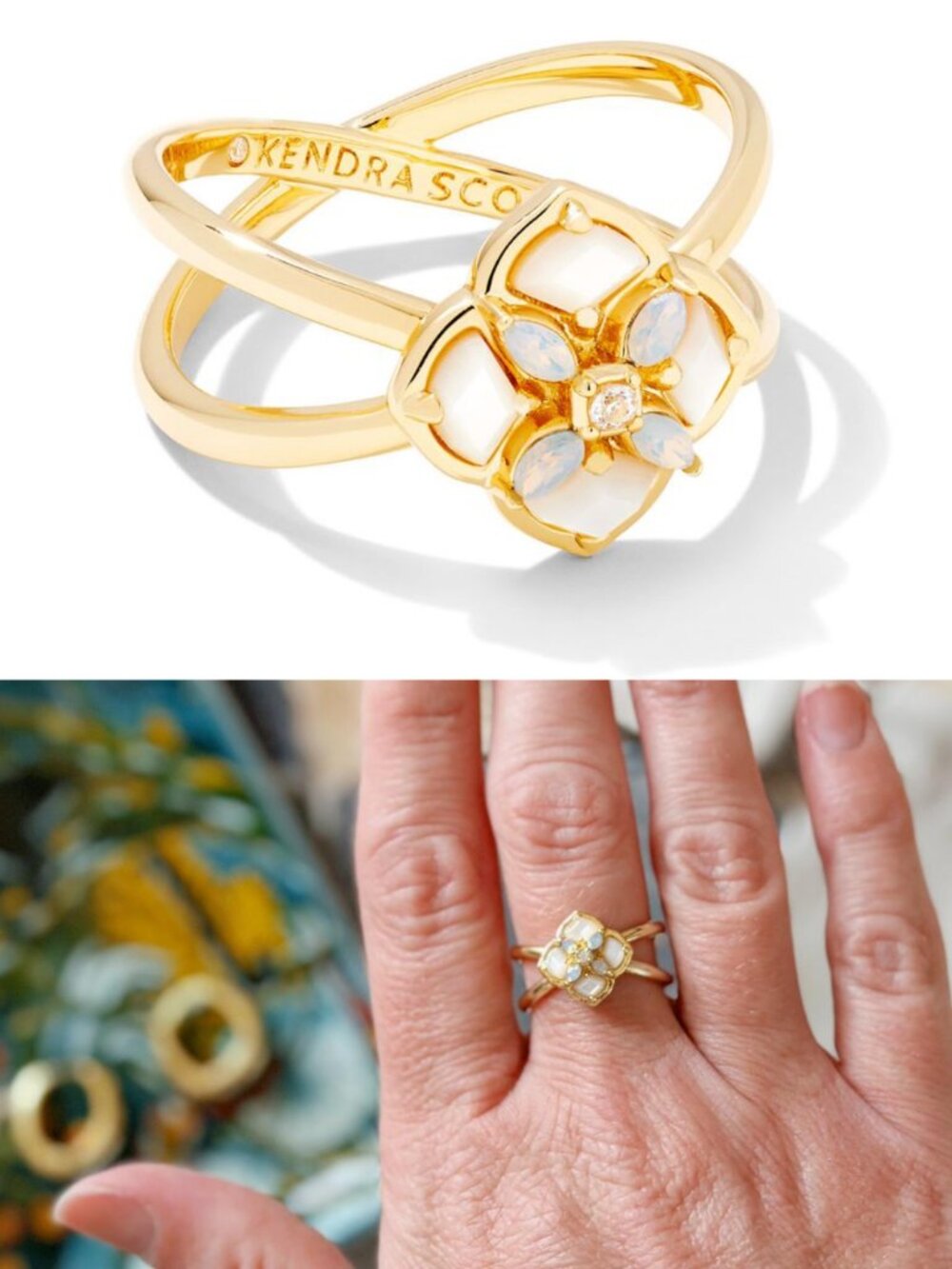 Kendra Scott Dira Stone Gold Double Band Ring in Ivory Mix